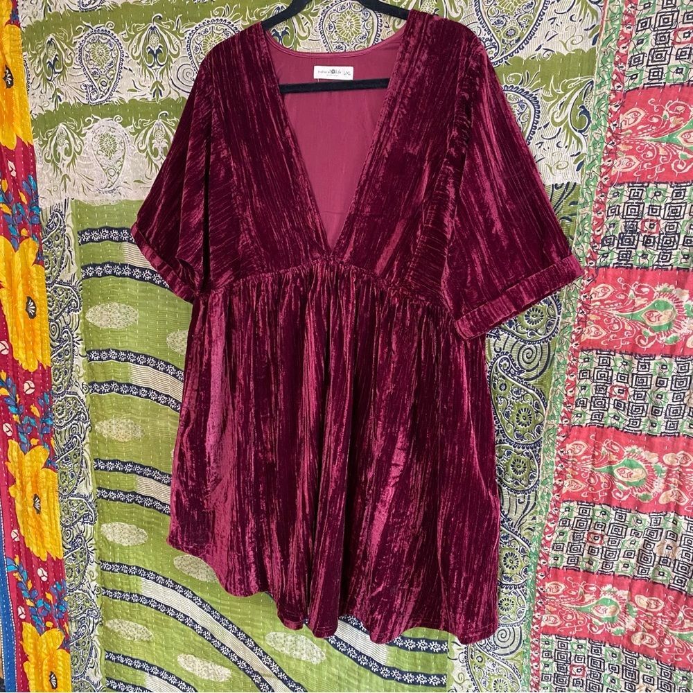 Natural Life Maroon Stella V-Neckline Crushed Velvet Boho Mini Dress Size Large - Picture 5 of 14